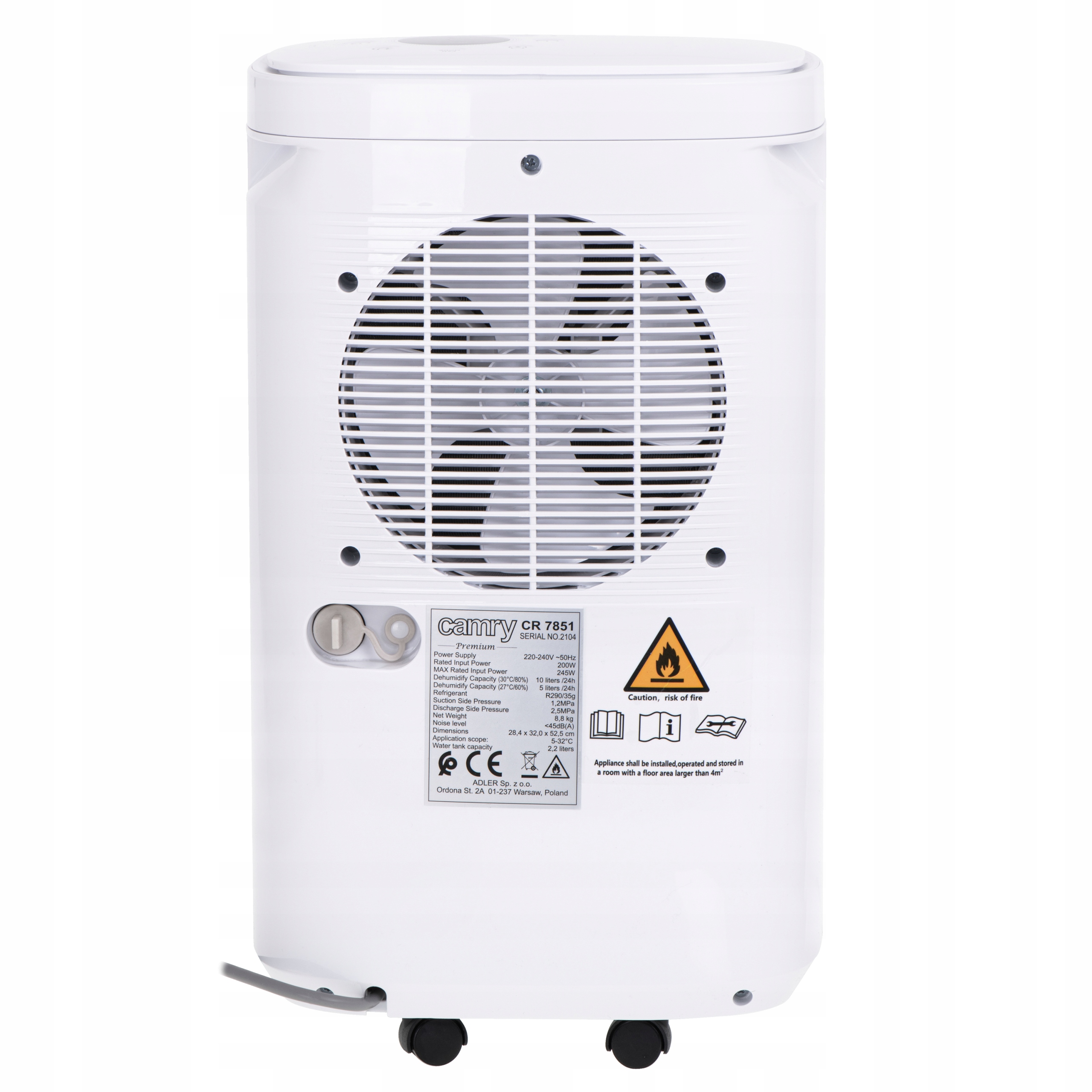 Osuszacz Powietrza Kompresorowy LED CR 7851 10L/dobę 4 Tryby Suszenia