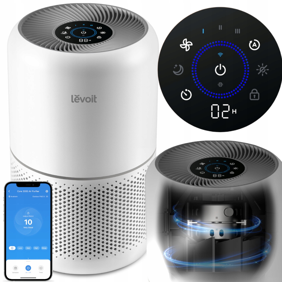 Oczyszczacz powietrza Levoit Core 300S Hepa alergie 50 m2 auto app Ecarf