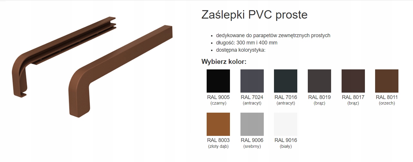 Parapet zewnętrzny STALOWY kolory do wyboru 15 cm Rodzaj Zewnętrzny