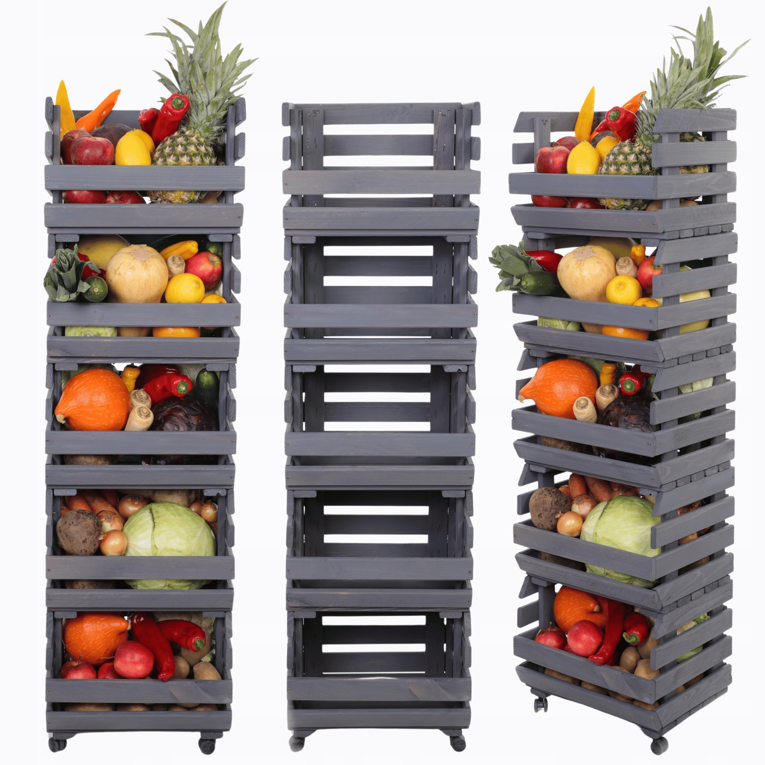 Stojan na zeleninu regál boxy na kolieskach 5 boxov impregnácia 132x40x30