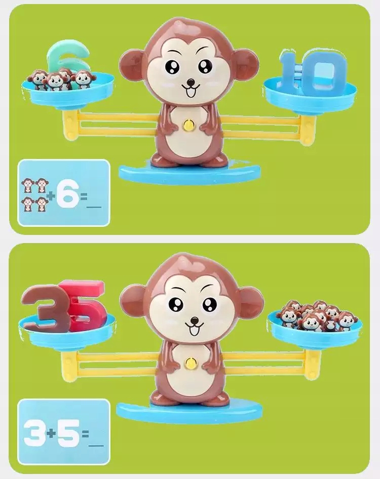 NAUKA LICZENIA Gra Edukacyjna Waga Szalkowa Małpka odważniki matematyka Bohater brak