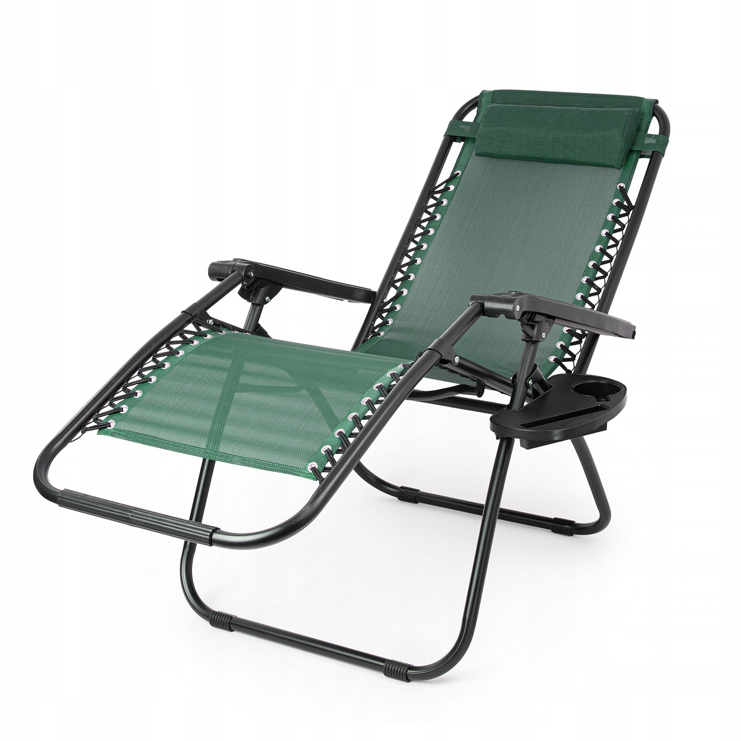 LEŻAK PLAŻOWY FOTEL OGRODOWY KRZESŁO Z ZAGŁÓWKIEM SKŁADANE ZERO GRAVITY Kolor dominujący odcienie zieleni