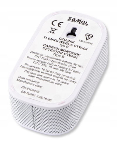 Czujnik czadu tlenku węgla z baterią 10 lat ZAMEL Typ alarmu bezprzewodowy