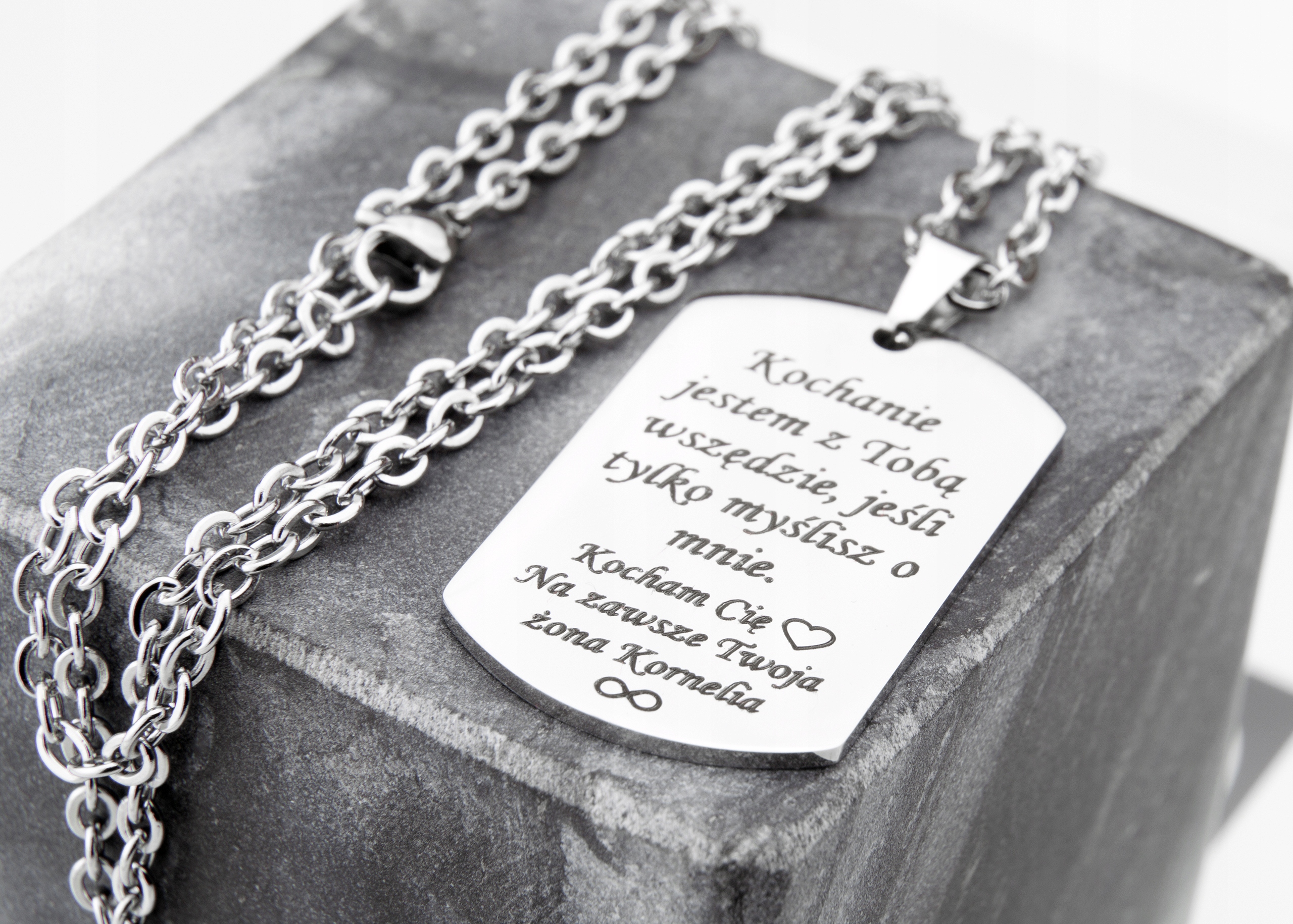 NIEŚMIERTELNIK MĘSKI NASZYJNIK STAL SZLACHETNA GRAWER Kolekcja Nieśmiertelnik