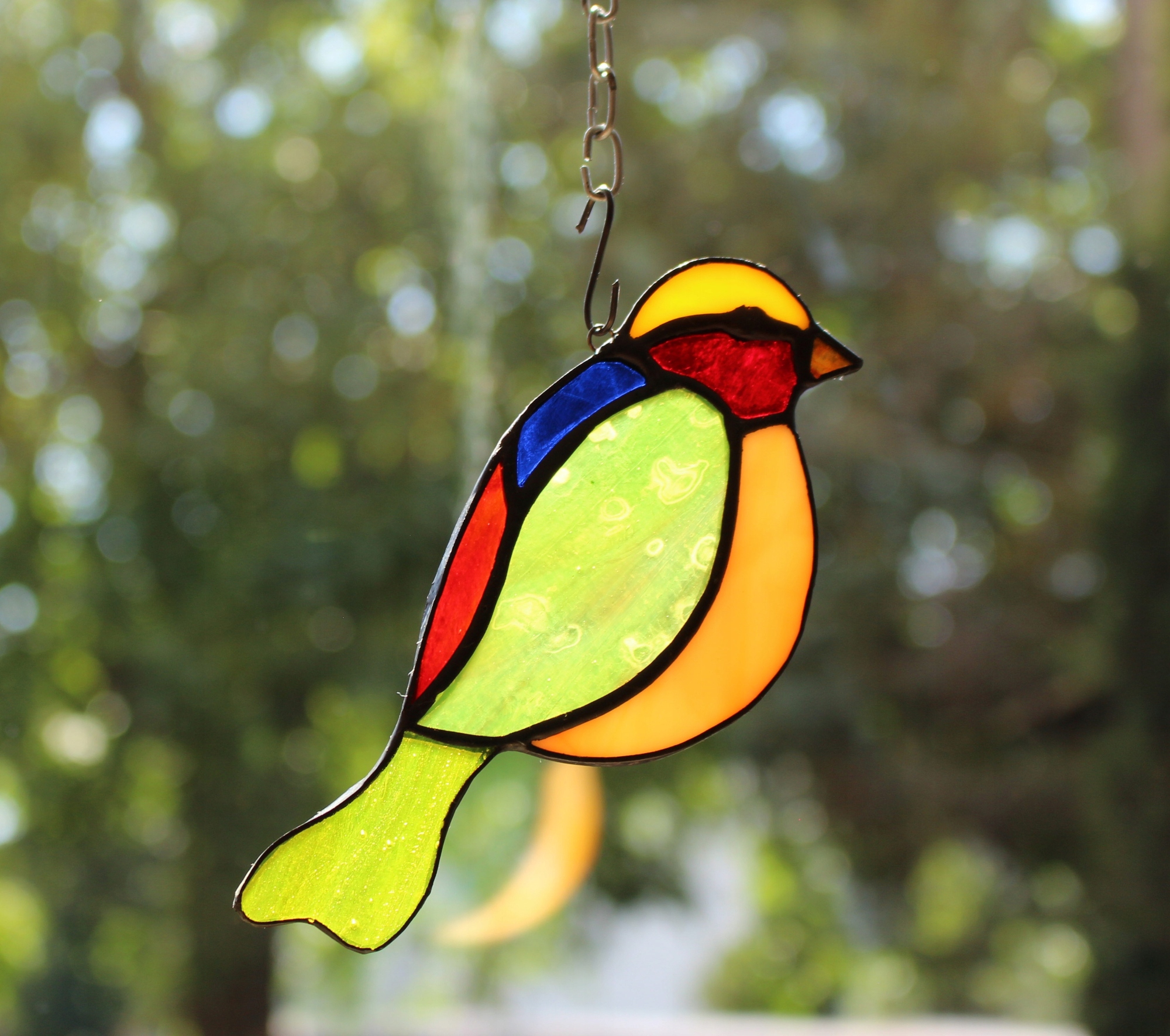 Ptaszek witrażowy, kolorowy ptak, szklany ptak, ptak na okno 5