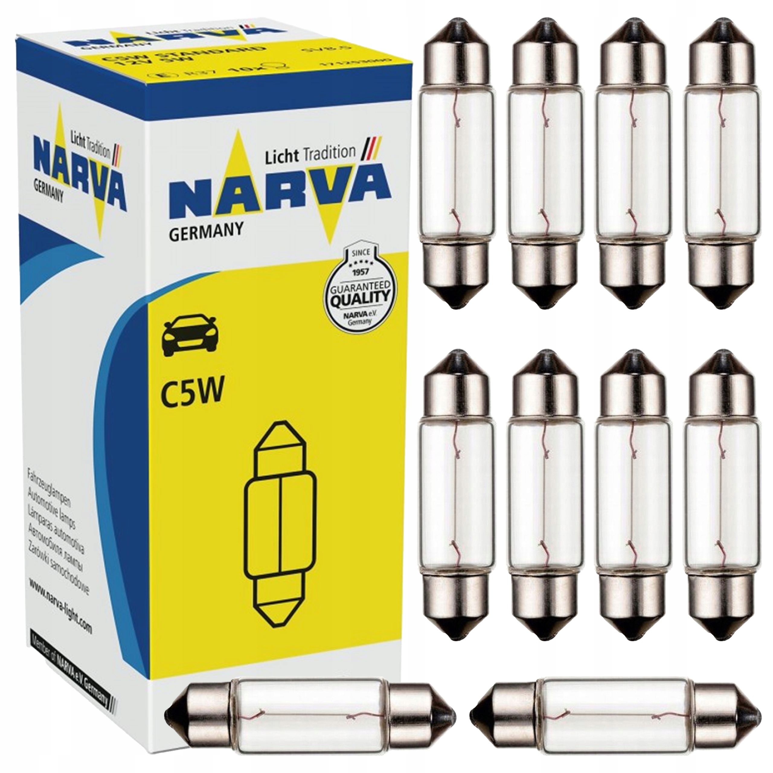 Narva 12V 5W rurka 35mm C5W Żarówka samochodowa 10szt 17125