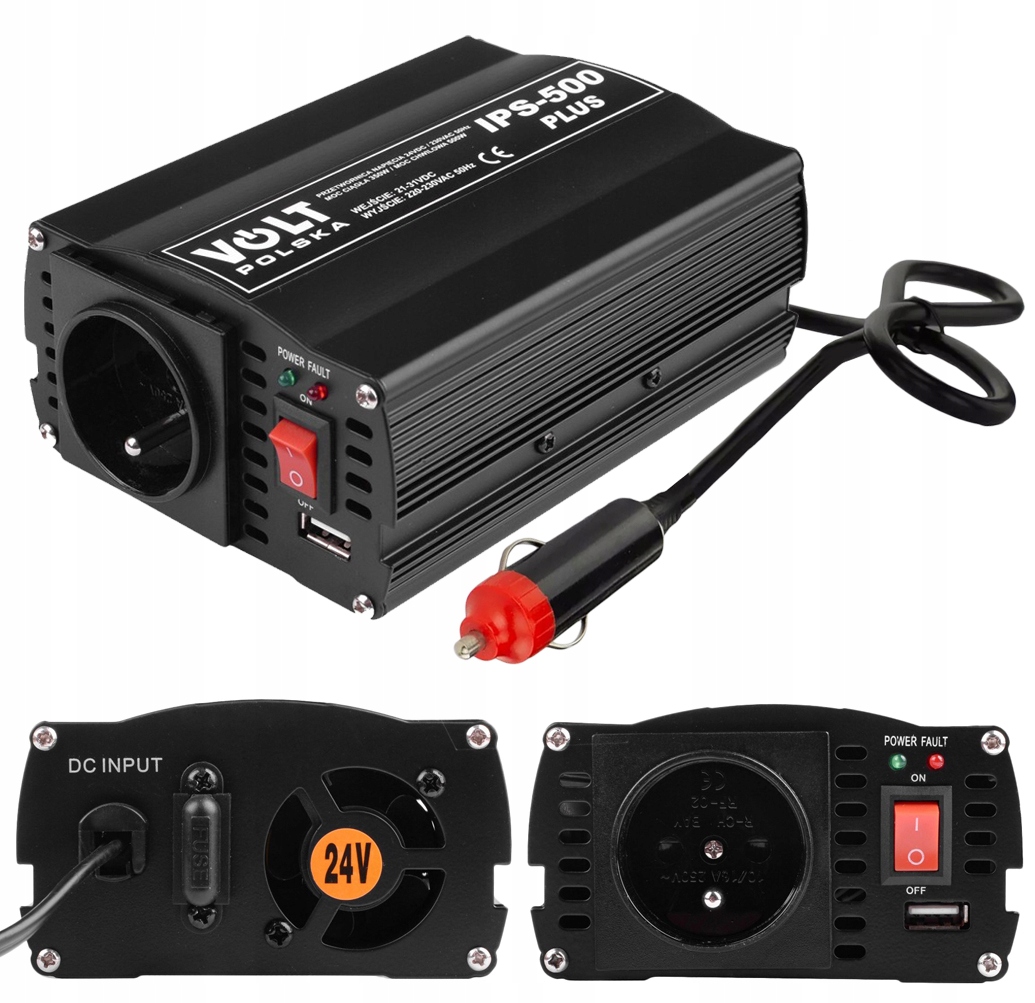 

Przetwornica Samochodowa 24V 230V 350/500W Usb