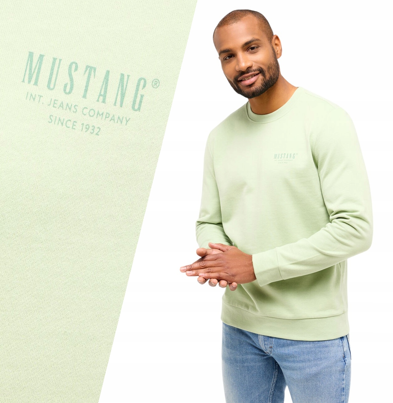 Pánská mikina Mustang Clio bez kapuce zelená vel. XL