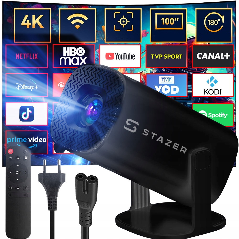 Projektor Rzutnik Przenośny Smart Full Hd Android Wifi Bt Hdmi Wersja 2025