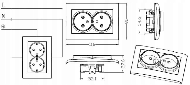 WESA LC-16 GNIAZDO PODWÓJNE Z UZIEMIENIEM Rodzaj gniazda ścienne