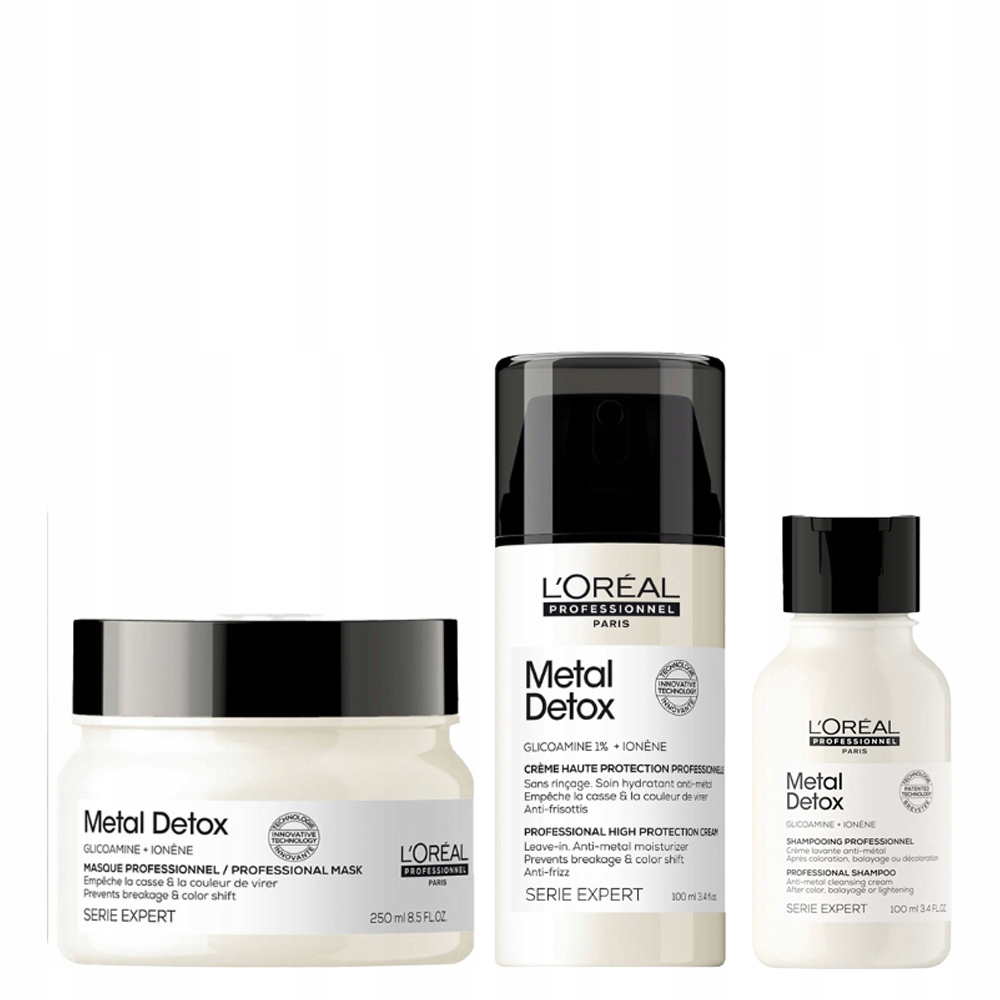 Loreal Metal Detox zestaw do włosów farbowanych maska i krem szampon 100