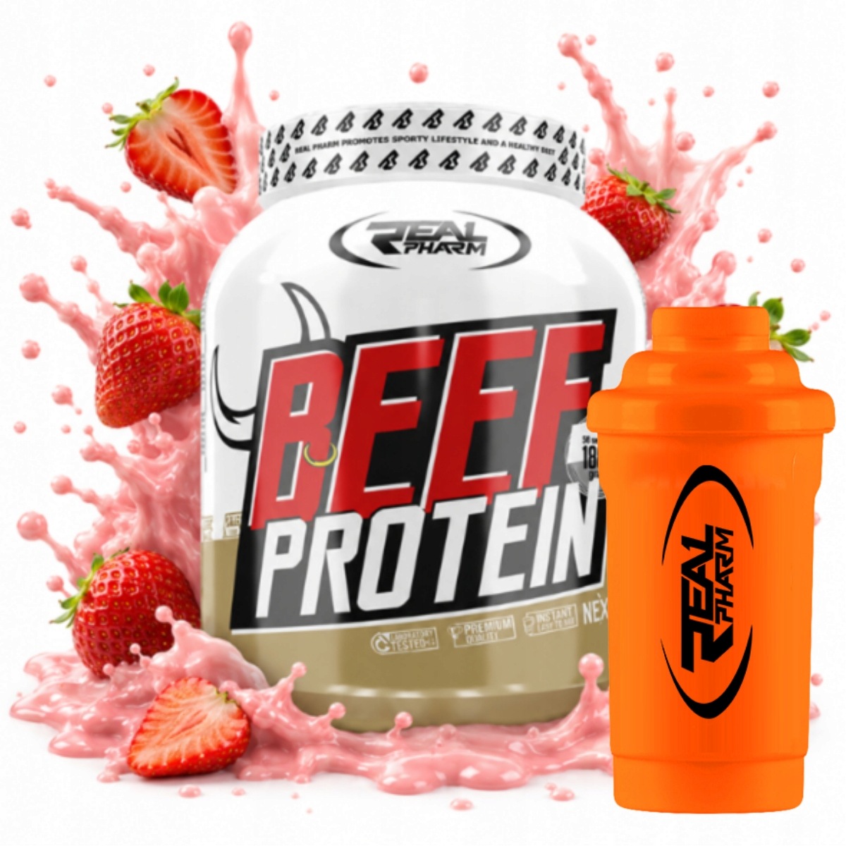 Hovězí Protein Real Pharm Beef Protein 85% 1800 g Jahoda Shaker Real