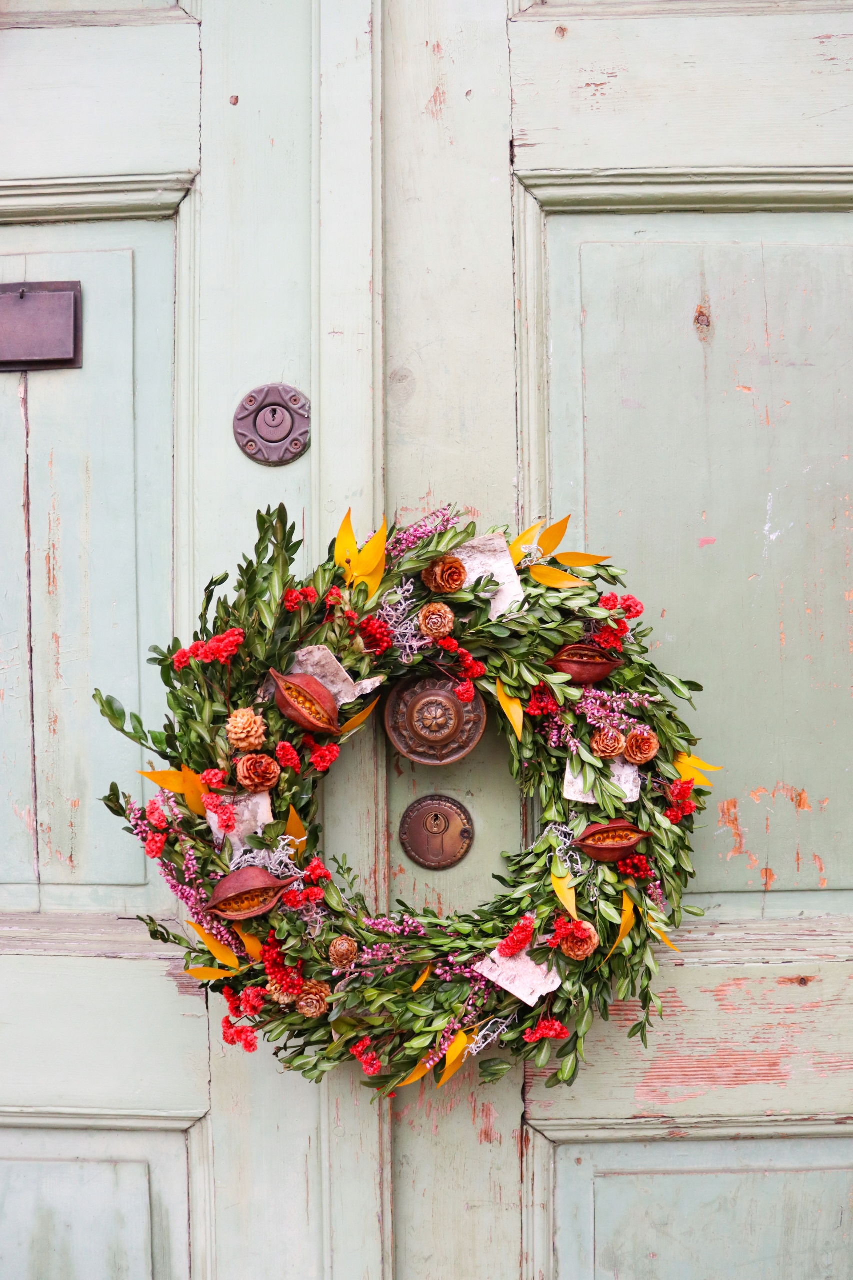 Podzimní dekorační věnec na dveře, stěnu, dekorace z přírodního sušeného materiálu