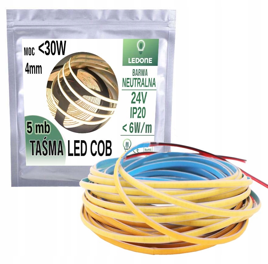 

Taśma Led Cob 4mm 24V neon linia biały neutral 5mb