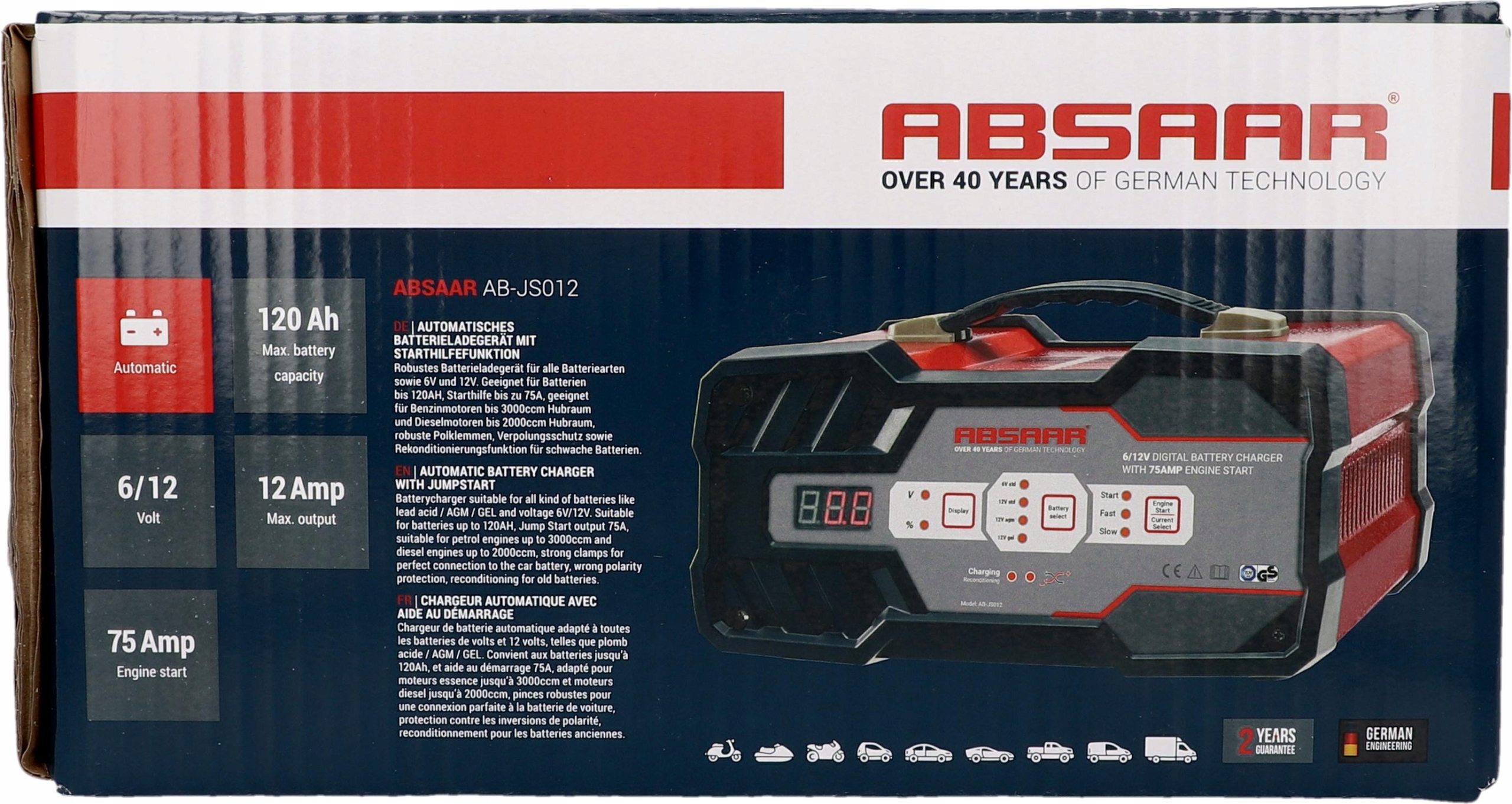 Prostownik Automatyczny z Rozruchem 6V 12V ABSAAR Model 158006