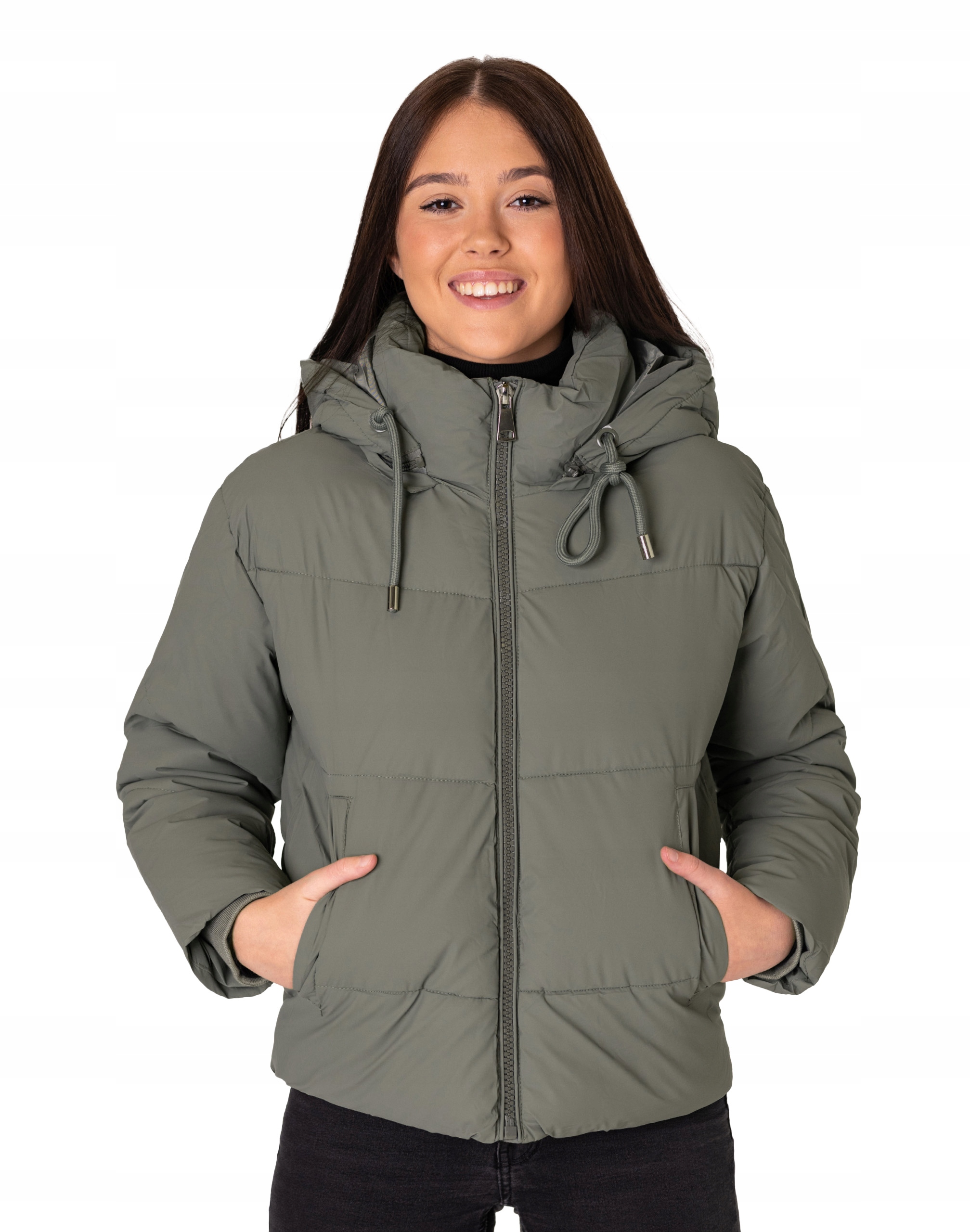 Teplá, zateplená krátká dámská zimní prošívaná péřová bunda na zimu 9606-3 L