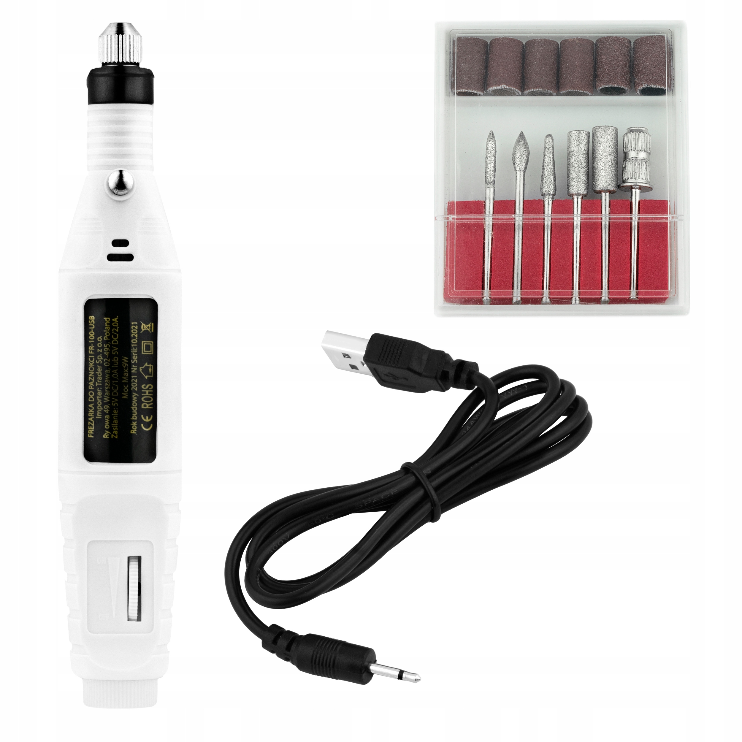 Zestaw FREZARKA do paznokci + frezy + kapturki