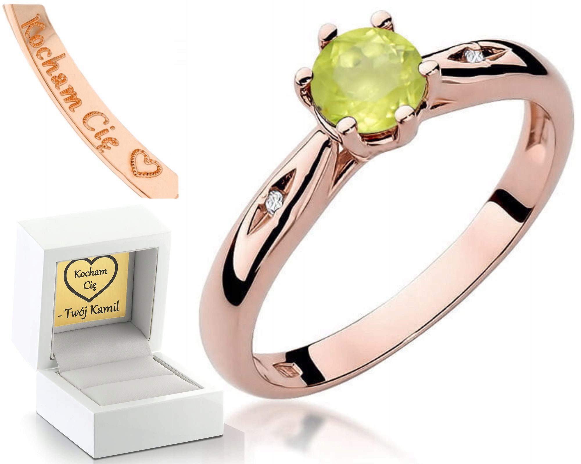 Prstýnek Z Růžového Zlata Olivínového Briliantu 585
