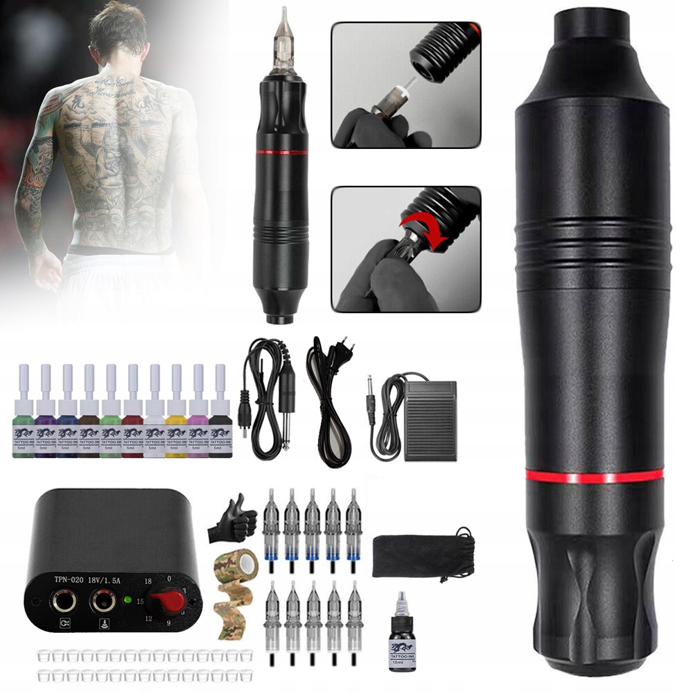 Sada Na Tetování Pen Rotační Inkoust Cartridge Inkoust 10 Jehel