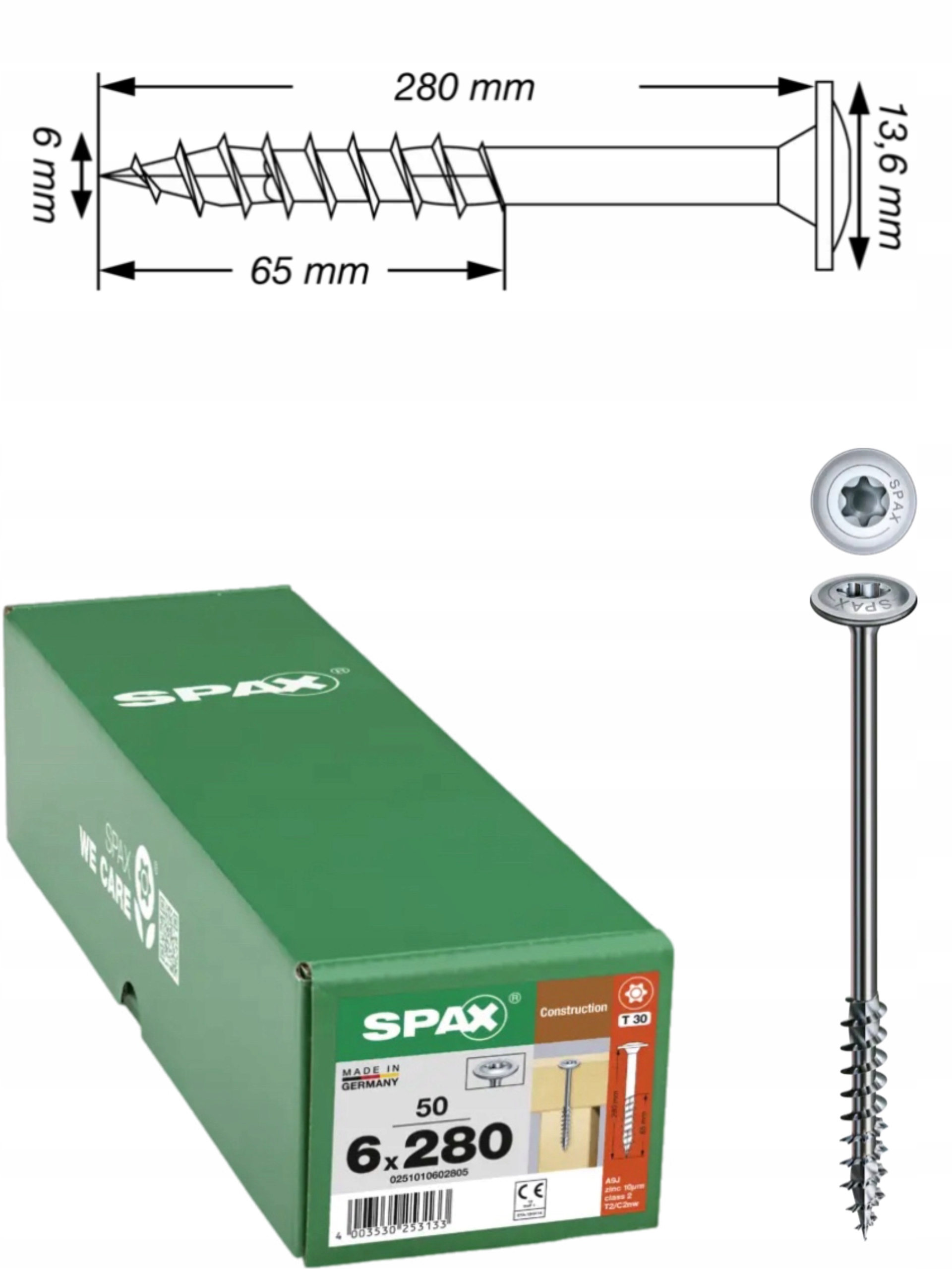 Univerzálne skrutky Wirox pre konštrukciu dreva Spax 6 x 280 mm 50 ks