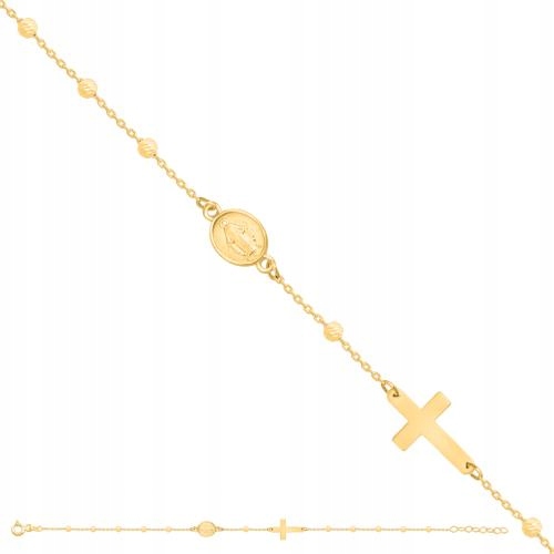 Zlatý náramek 585 růženec s gravírovanými kuličkami jako dárek