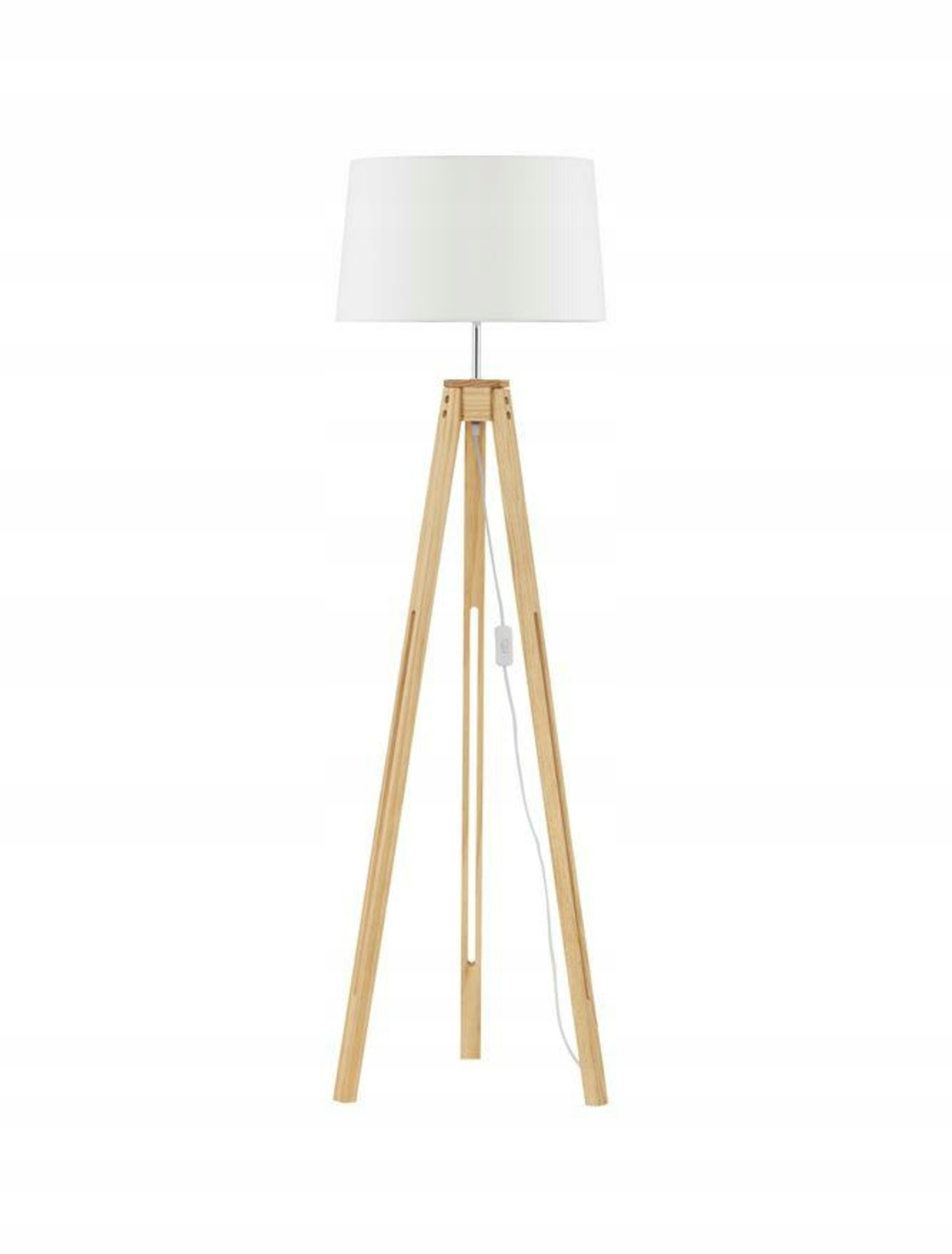 Nova Luce stojaca lampa Le Roy biele tienidlo prírodná drevená základňa E27