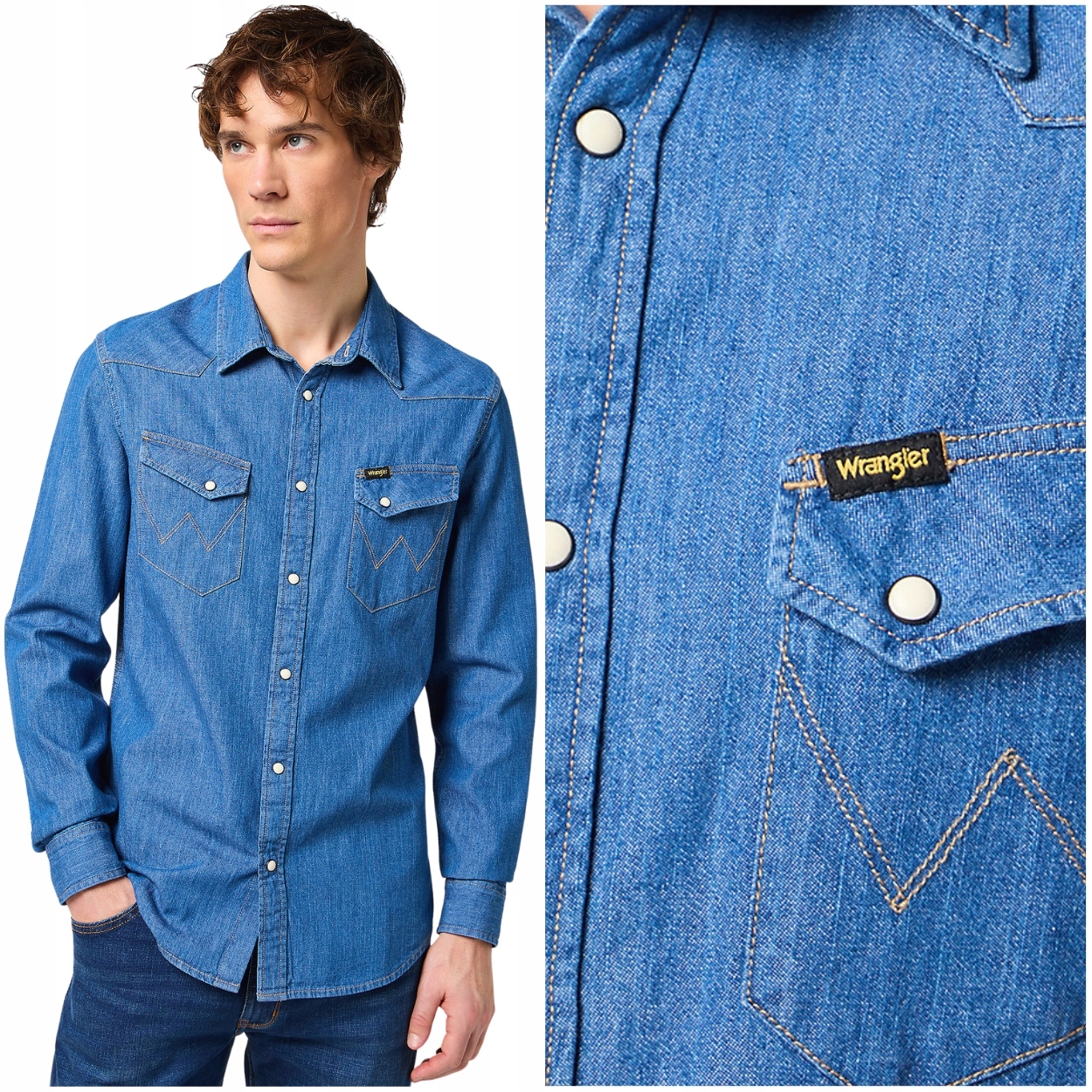 Wrangler Western Shirt Mid Stone přiléhavá džínová košile Slim Fit L