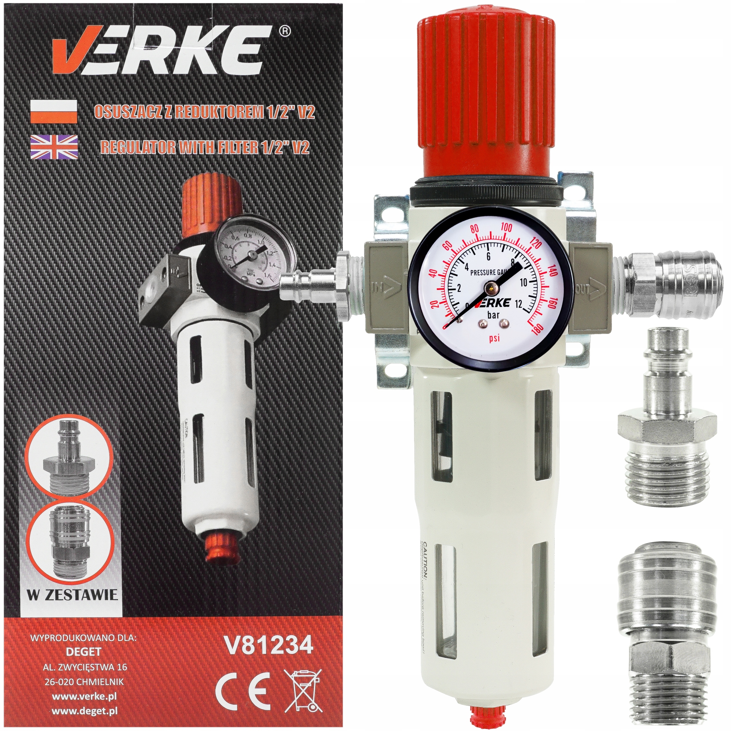 FILTR POWIETRZA ODWADNIACZ Z REDUKTOREM 1/2 OSUSZACZ KOMPRESORA SPRĘŻARKI