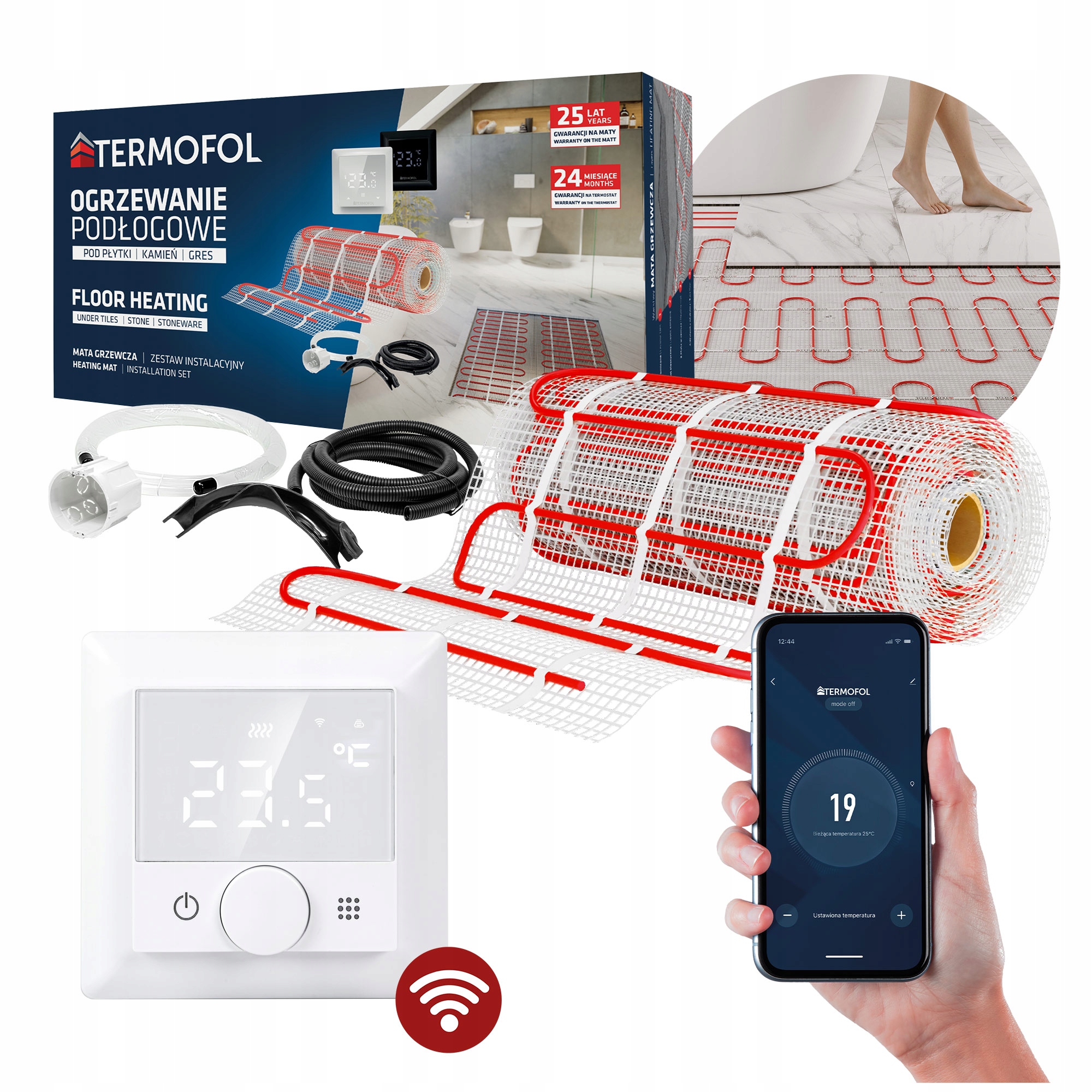 Podložka pod dlaždice Sada Podlahového Vykurovania 1 m2 150W/m2 TFH5WIFI