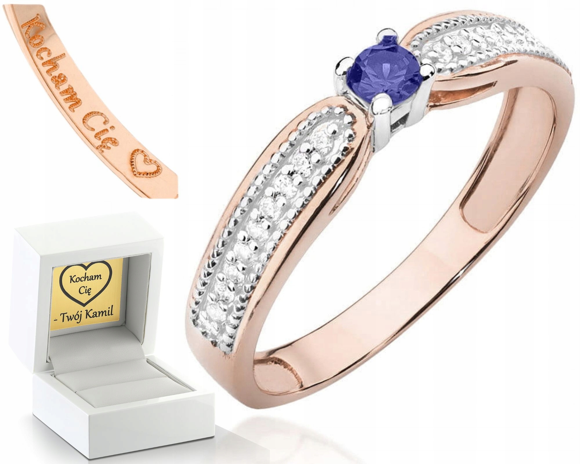 Růžové Zlato Prstýnek Tanzanit Brilianty Gravírování 585 Bonus Dárek