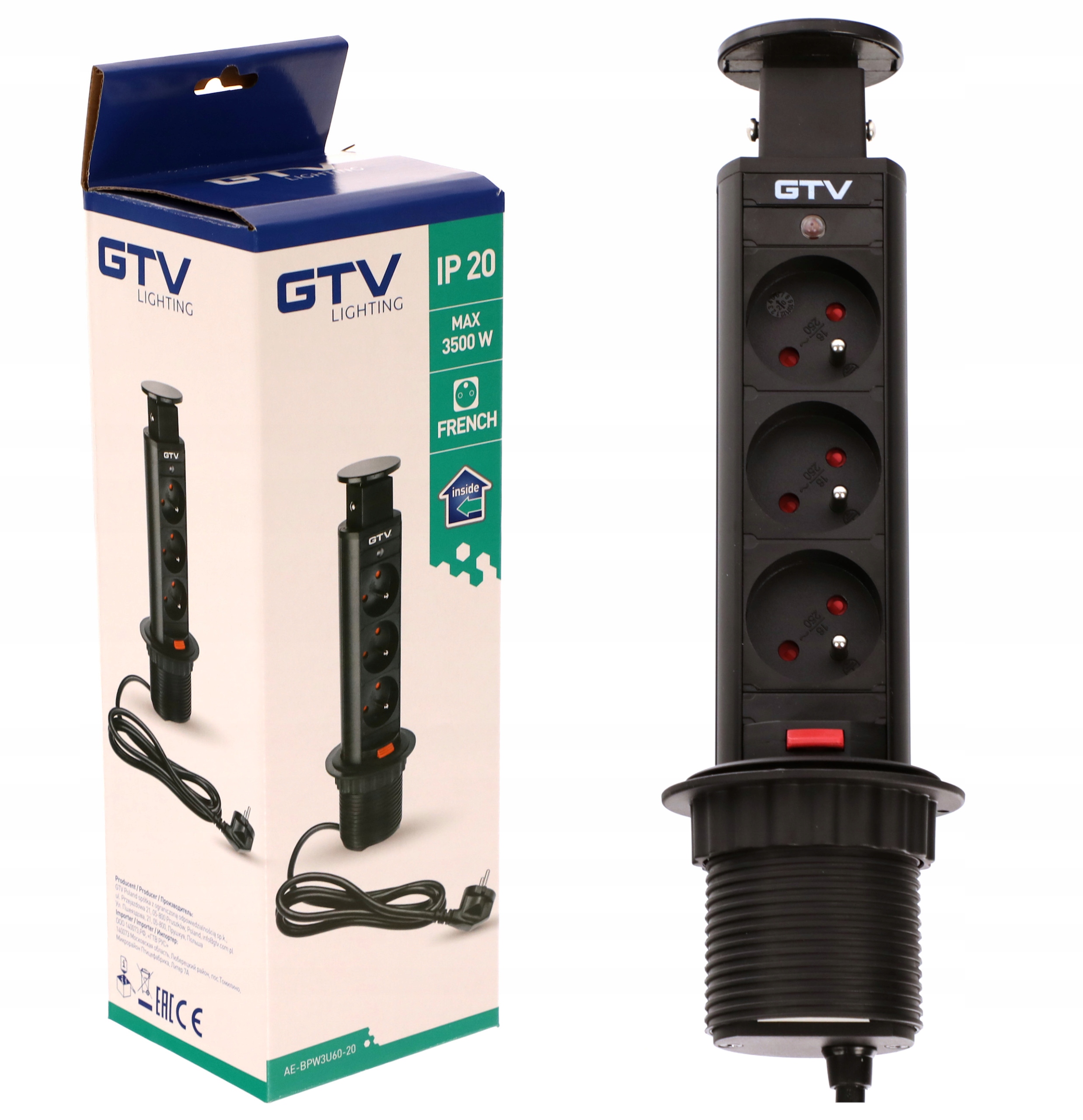 

Gniazdo Wpuszczane Chowane W Blat FI60 Czarne Gtv