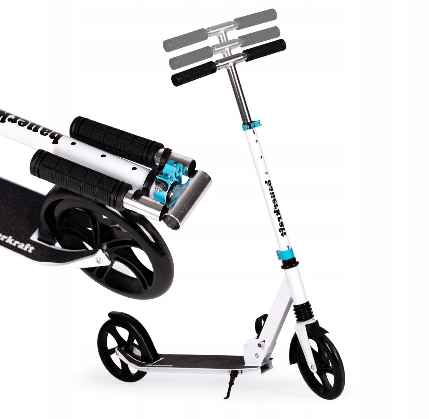 Hulajnoga Składana Regulacja Wysokości 95-105CM Koła 200MM Czarny Biały