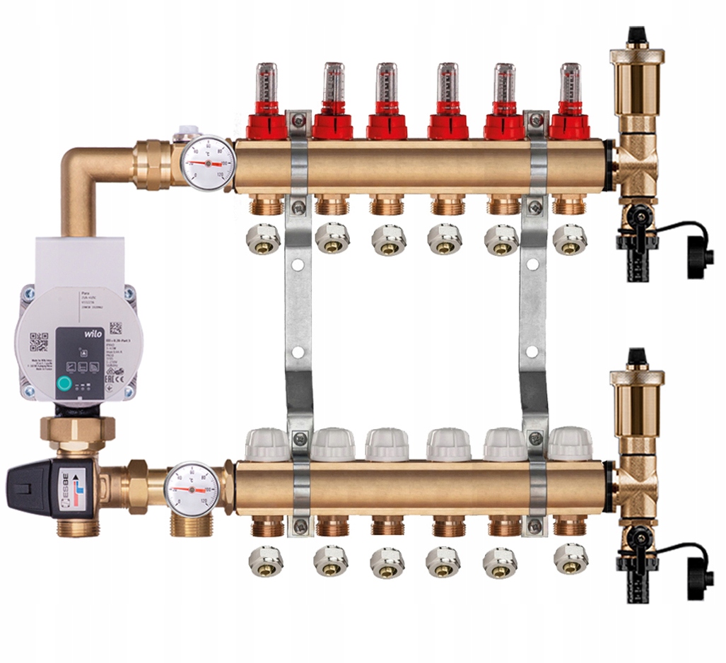 Mosazný rozdělovač pro podlahovku 6 s Čerpací Skupinou Wilo Pex Spojky