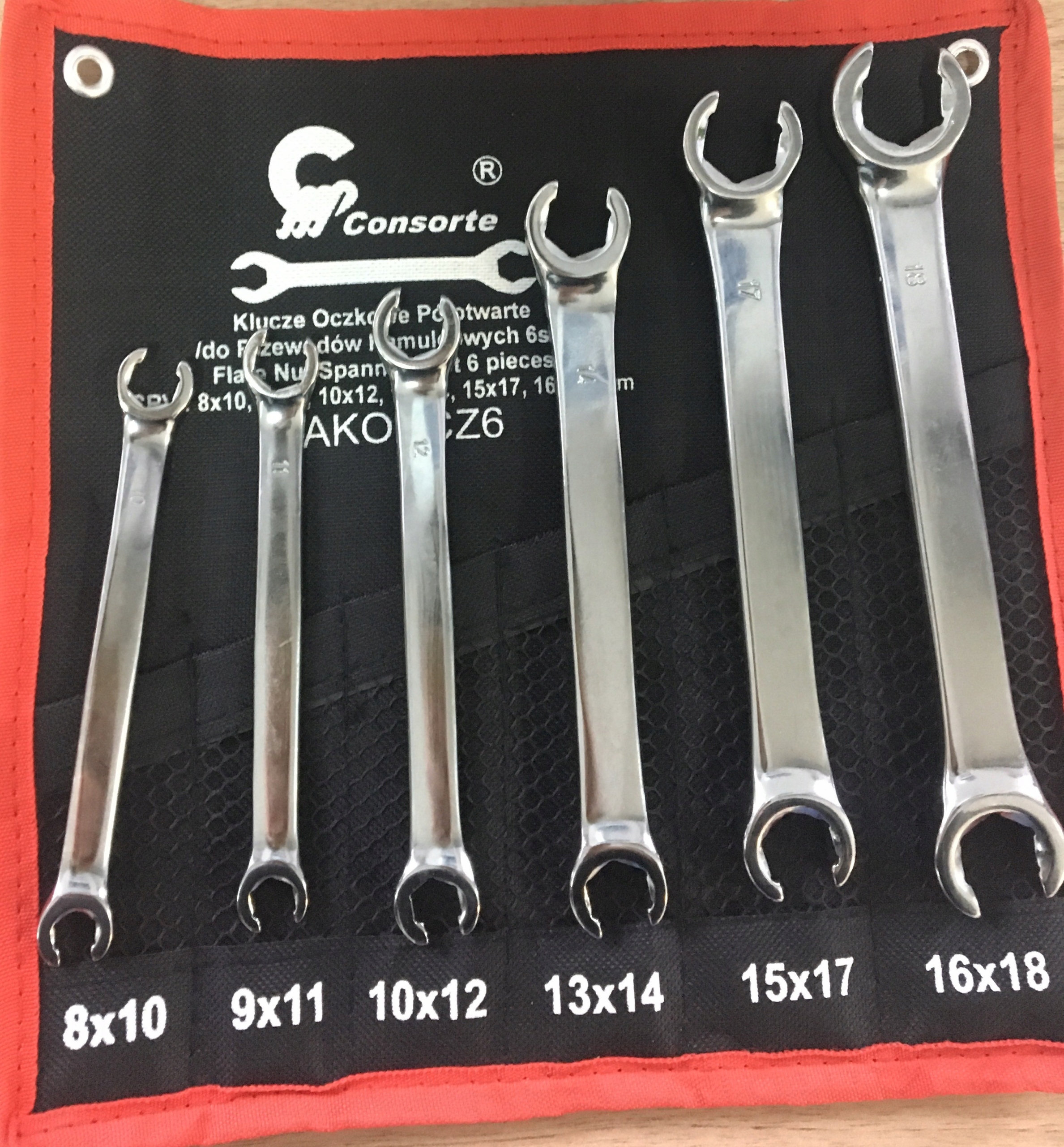 Zestaw 6 kluczy Klucze Otwarte do przewodów hamulcowych Cr-v 8-18 mm etui