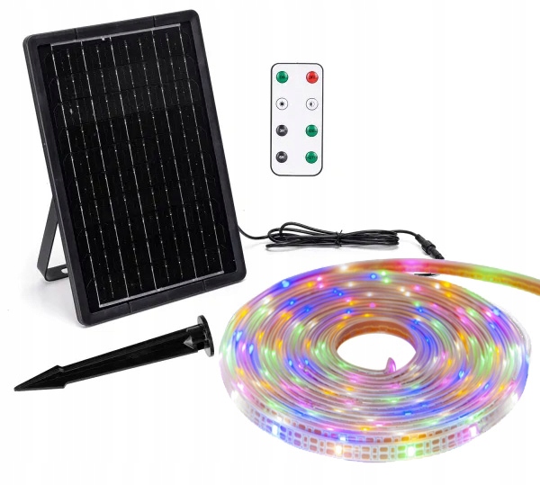 Set Solární Led páska Rgb 10mb 100W barevná IP65 hermetická s dálkovým ovládáním