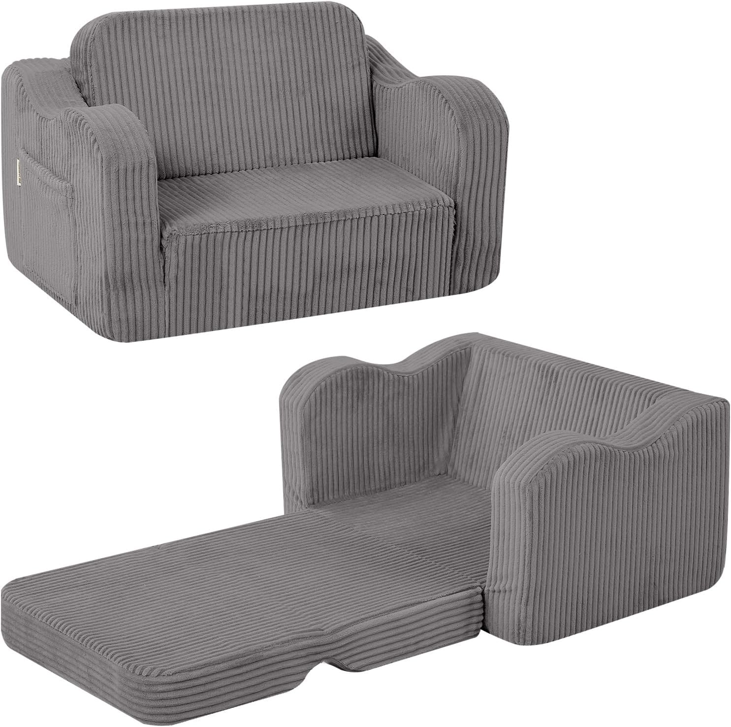 Memorecool Miękka Rozkładana Sofa dla Dzieci Szara 1-3lat Fotel