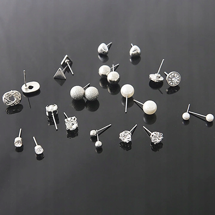 

Komplet kolczyki 12 par perły cyrkonie srebrne