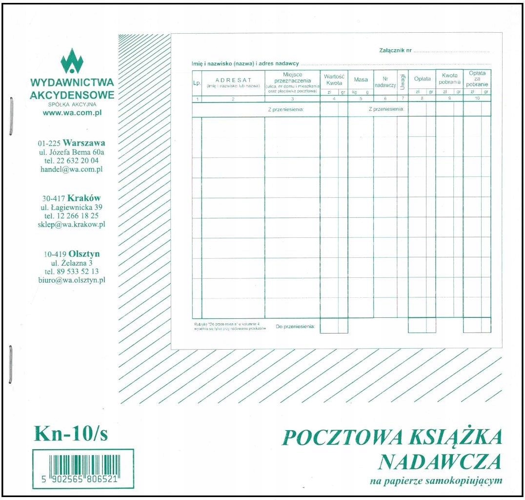 

Pocztowa Książka Nadawcza 80 Kart Format 2/3 A4