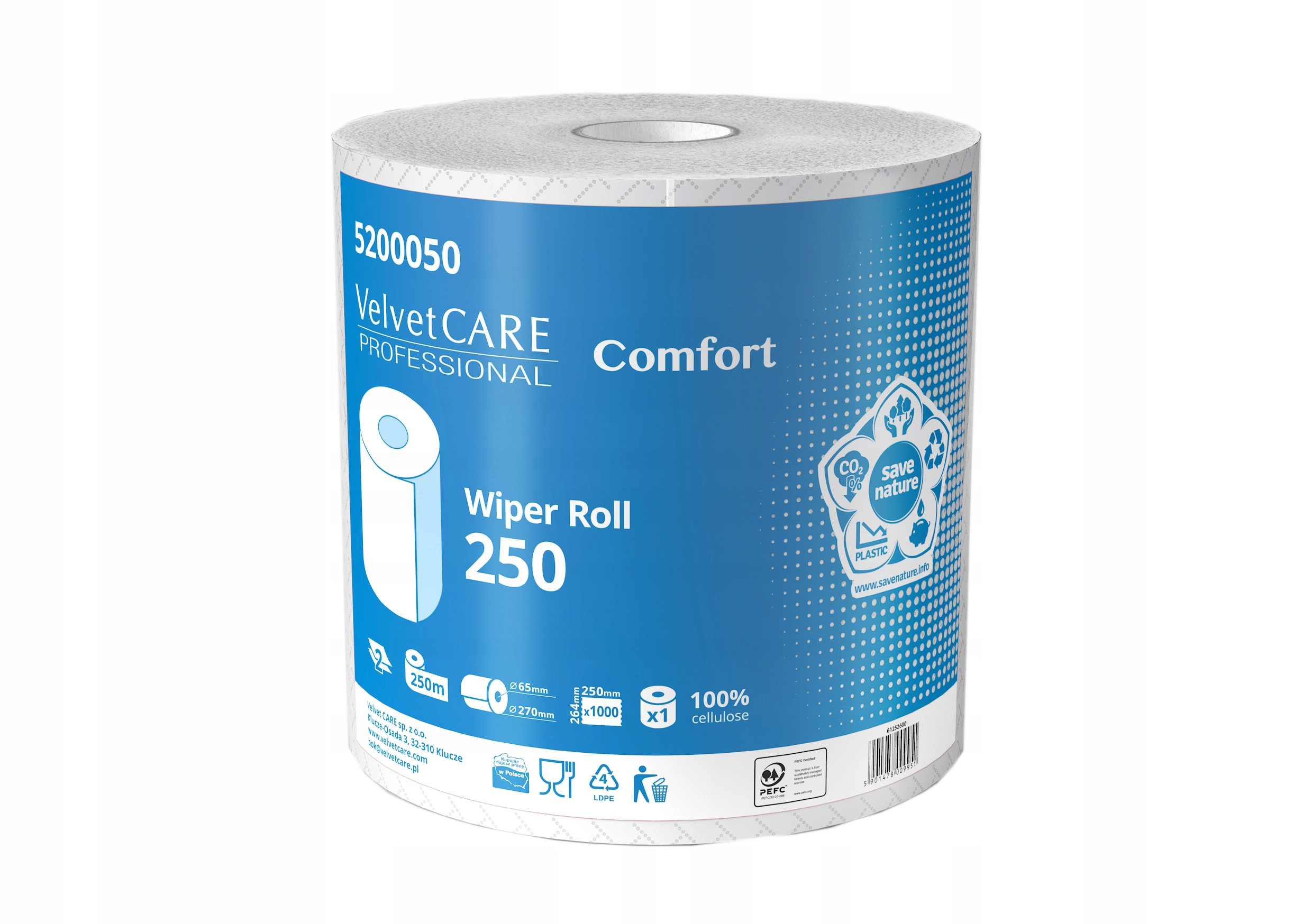 Czyściwo przemysłowe białe w rolce celuloza 2w Velvet 250m 1 sztuka