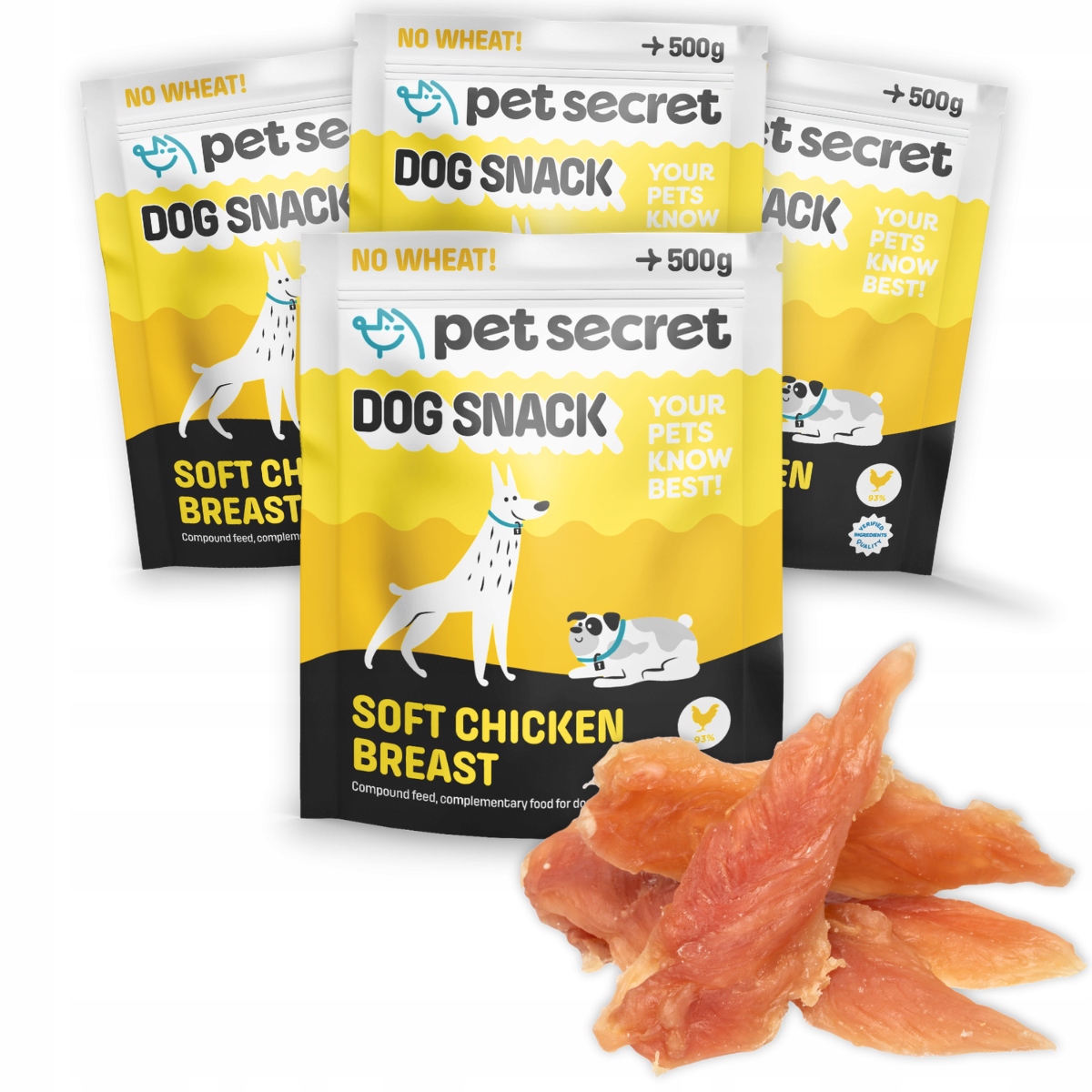 Psí pamlsek 4x500g Měkká kuřecí prsa Fileciki Stripsy Pet Secret