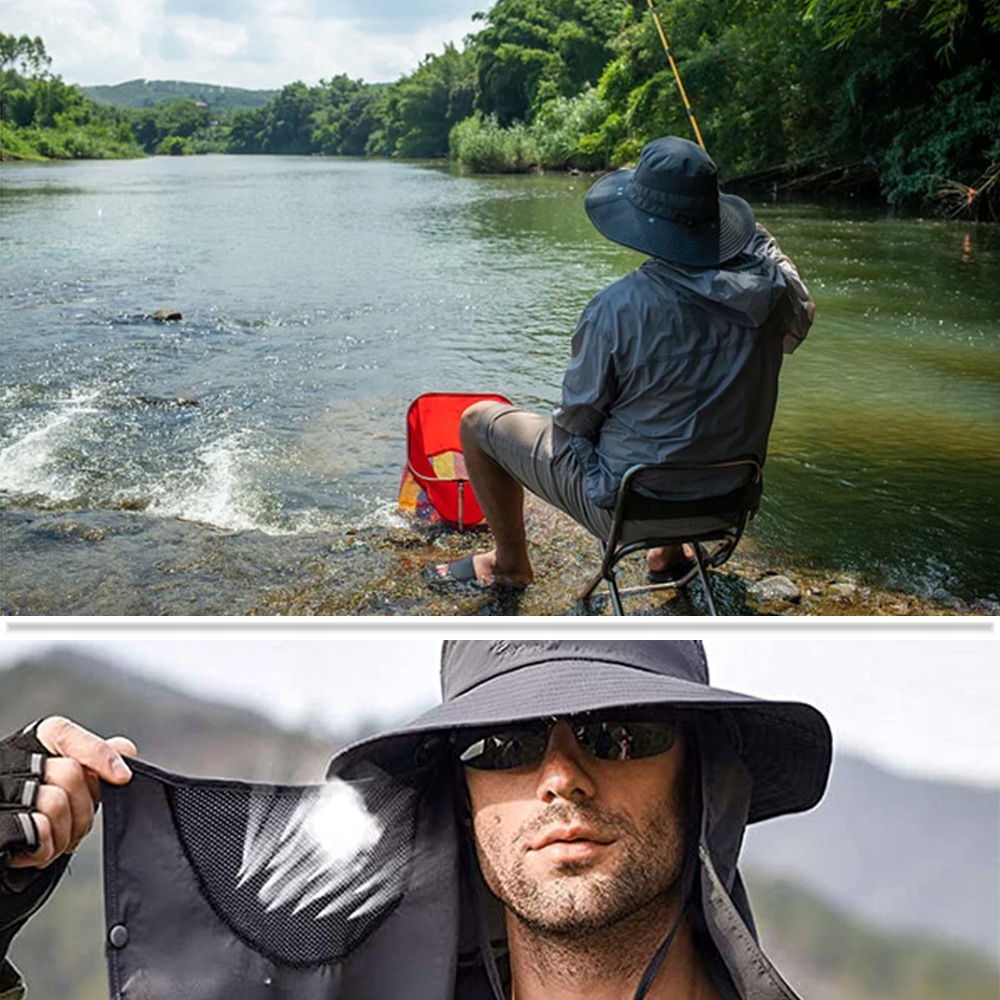 KAPELUSZ WĘDKARSKI Z MASKA CZAPKA PRZECIWSŁONECZNA Z SZEROKIM RONDEM Marka inna