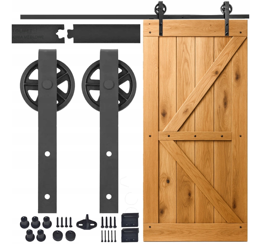 Drzwi przesuwne Loft Barn Door duże kółko HM2009M2, szyna 2m, na 1 drzwi