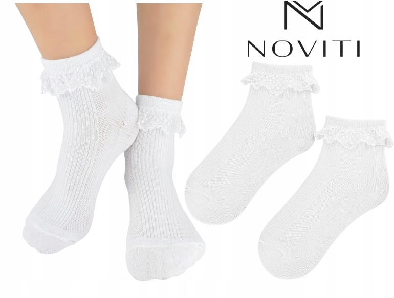 Noviti skarpetki z Koronką z falbanką SB020 białe 31-34