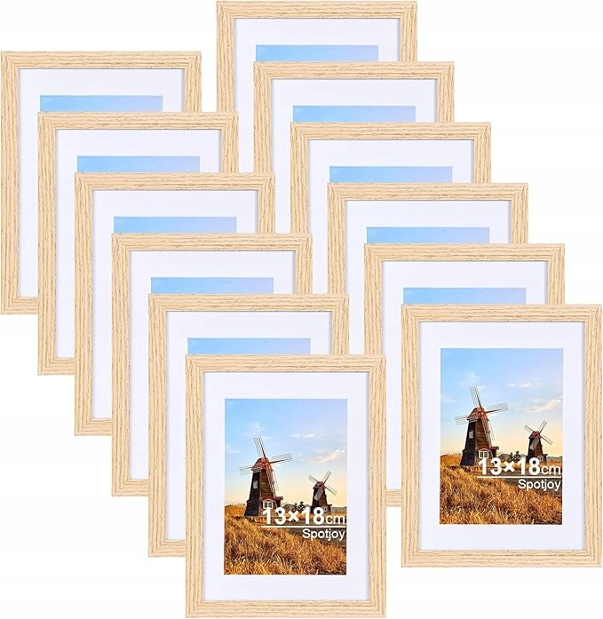 Rámečky na fotografie Velký set 12 kusů v barvě dřeva 13x18 cm