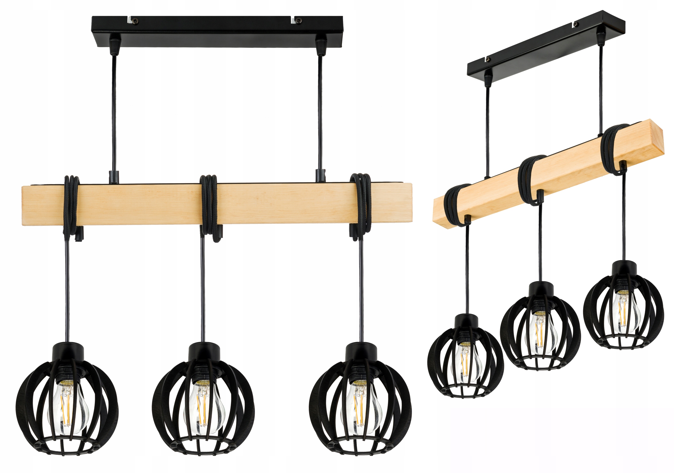 Dřevěná závěsná stropní lampa Lustr Zwis Loft Černé Dřevo E27