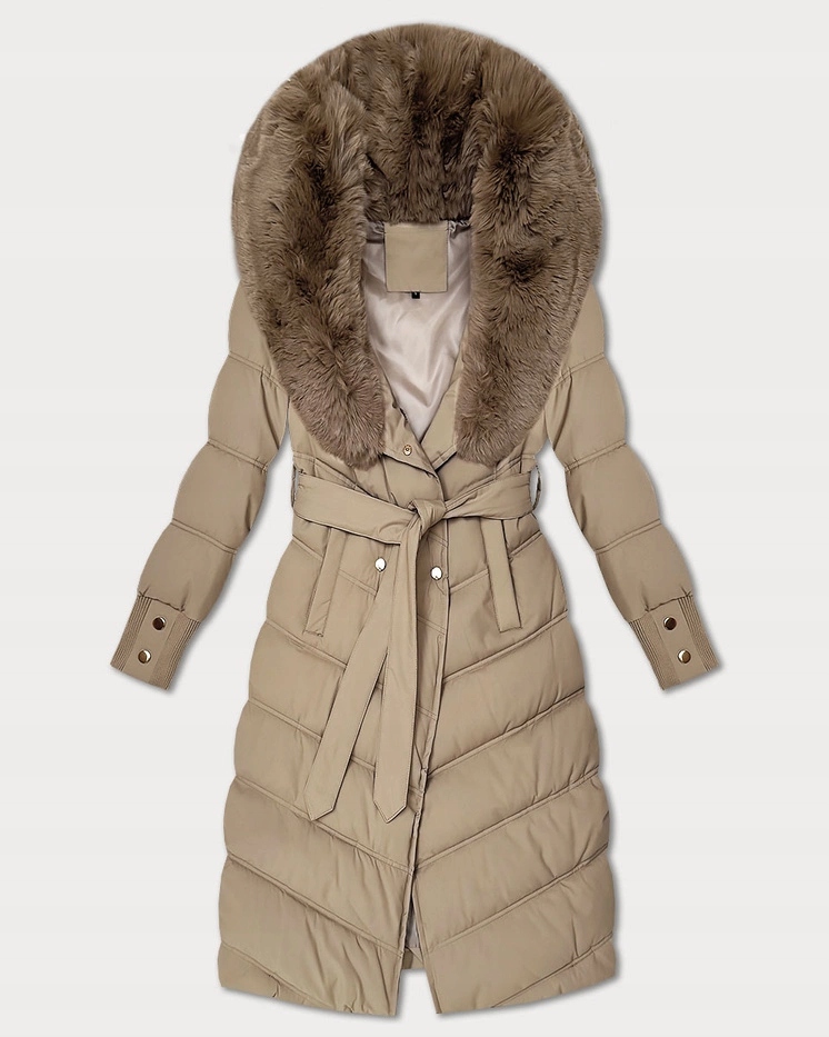 Zimní Bunda S Páskem R8500 Béžová XXL (44)