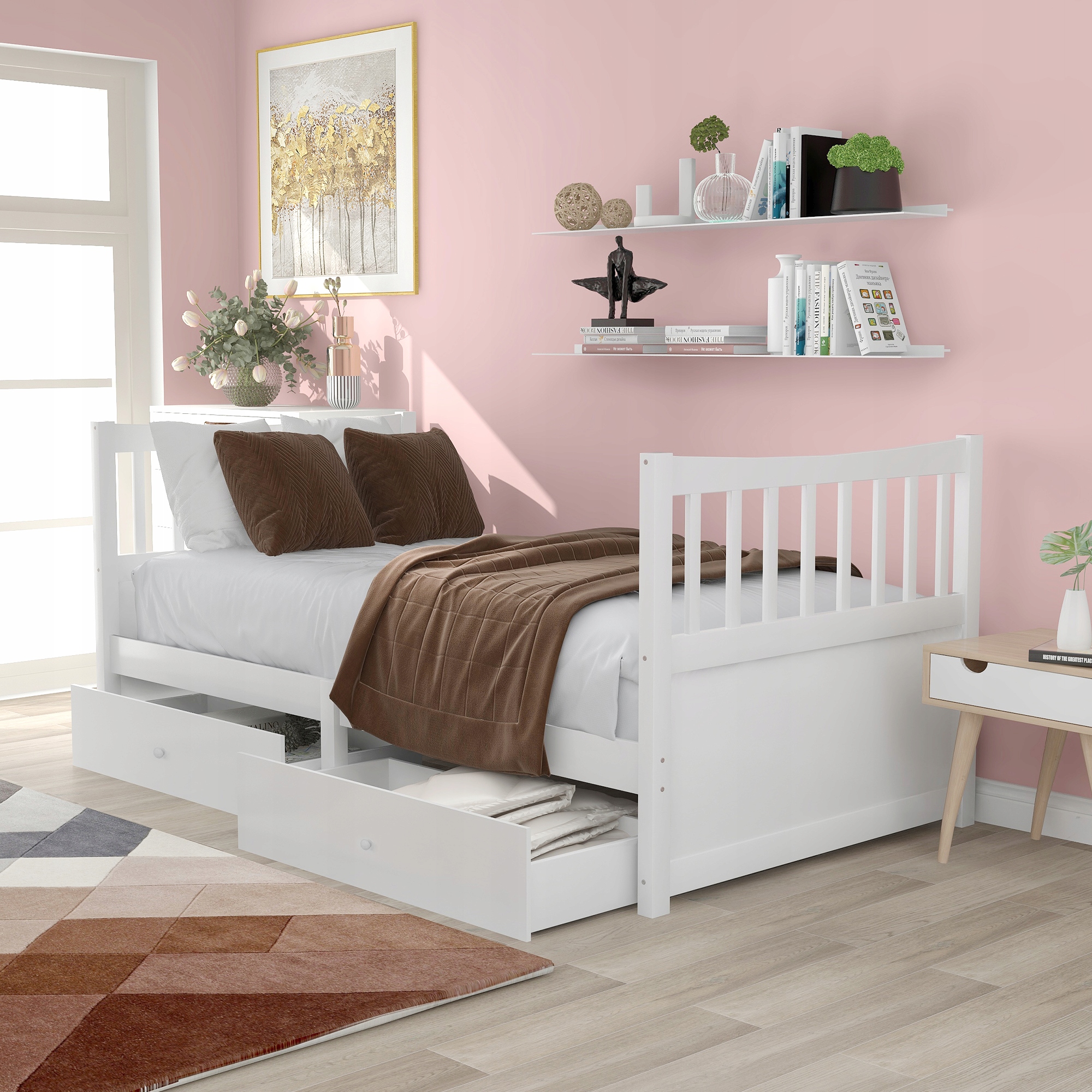 Łóżko pojedyncze z litego drewna z szufladą 90*200cm Długość mebla 200 cm