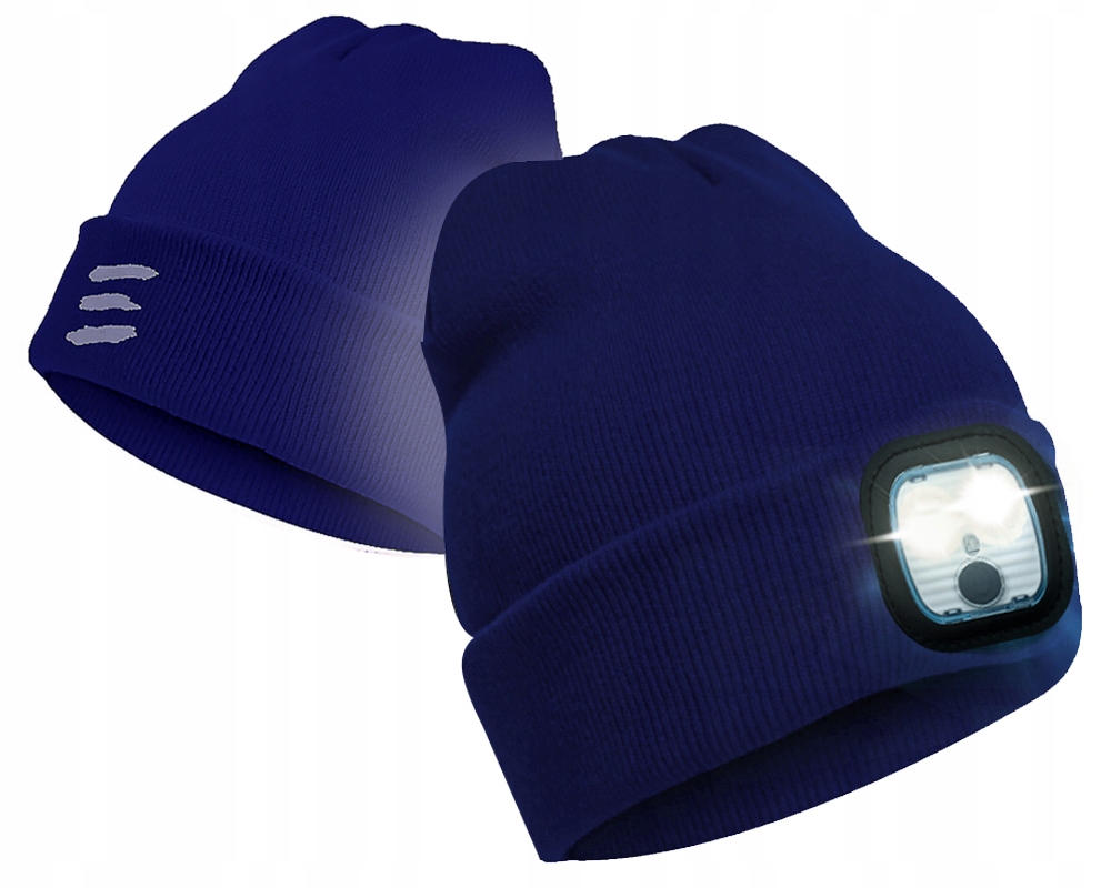 Czapka DLA MĘŻA CHŁOPAKA Z ODBLASKIEM ŚWIATEŁKIEM LED+RĘKAWICZKI DOTYKOWE Wysokość 10 cm