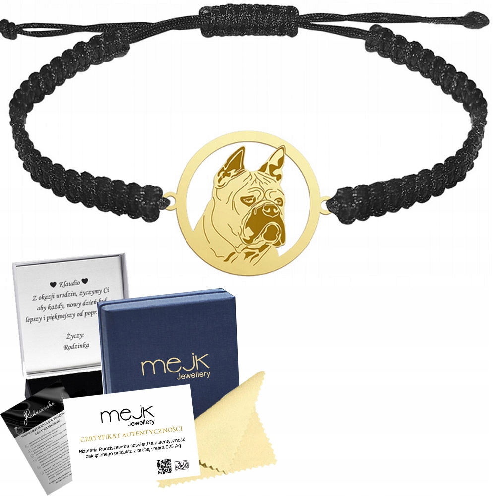 Zlatý náramek s psem Chongqing Dog 925 Dárek Makramé Gravírování Bonus