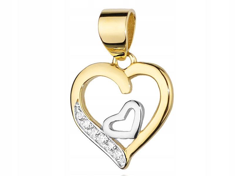 Zlatý přívěsek 585, dvě srdce s diamanty, módní vzor jako dárek 14k